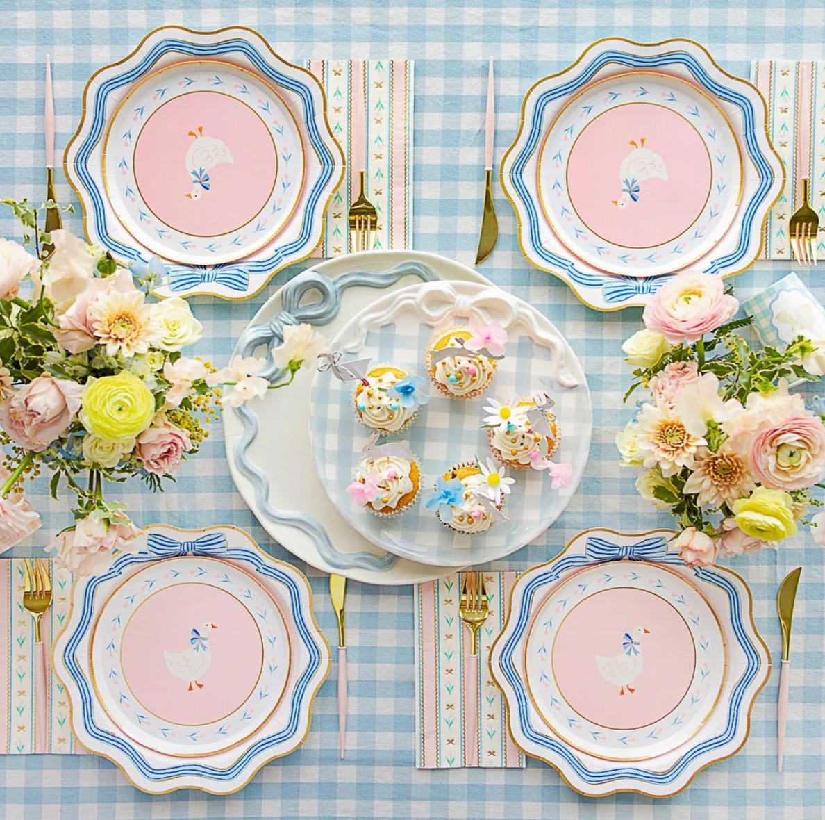 ELEGANT BLUE & GOLD BOW DINNER PLATES