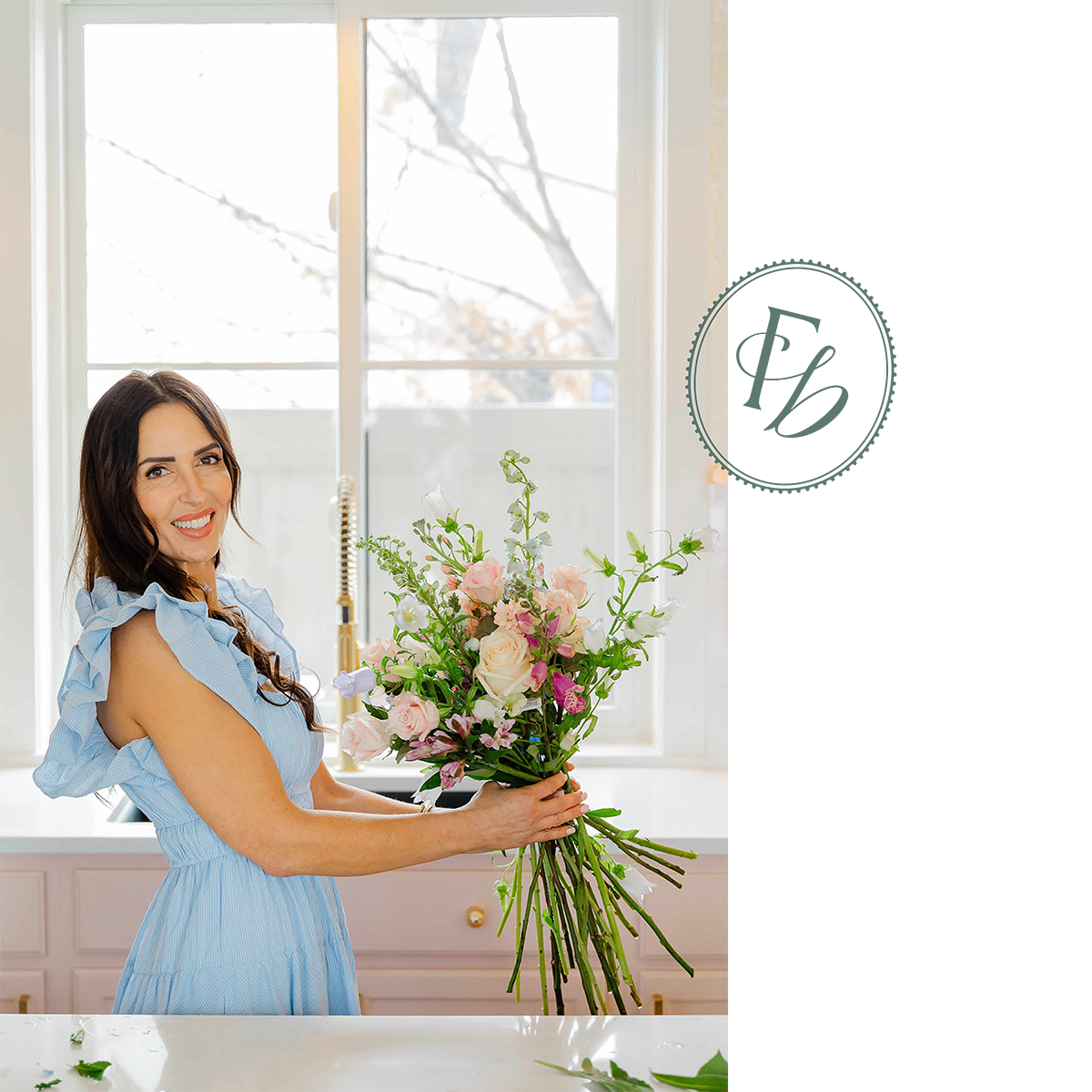 Shawn Bailey owner of Flower Bar Co local Utah florist wedding florist educator holding colorful bouquet of flowers
